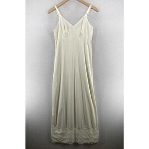 GOSSARD ARTEMIS Nightgown 36 Arton Nylon Lace Trim Maxi Slip Off White USA VTG